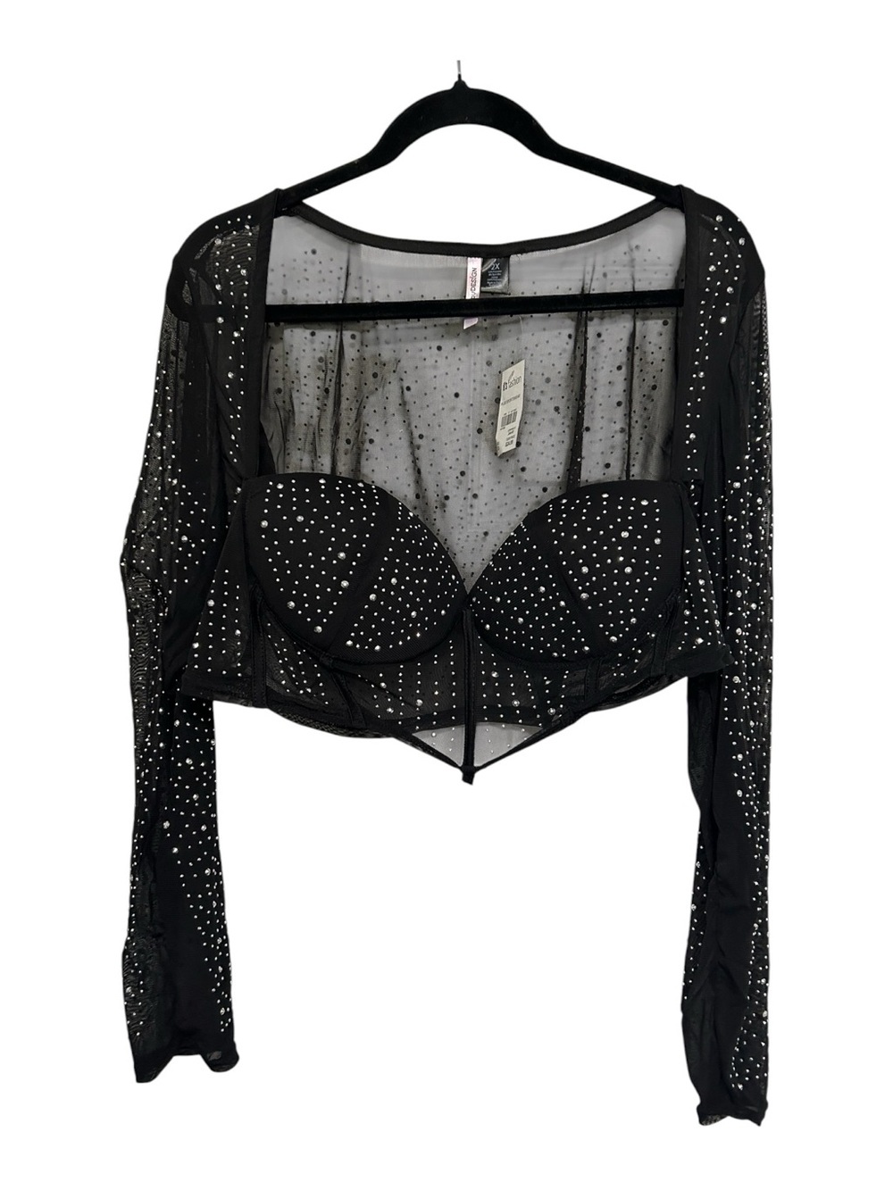 Love By Design Black Rhinestone Mesh  Crop Bustier with Long Sleeve Bolero Sz 2X